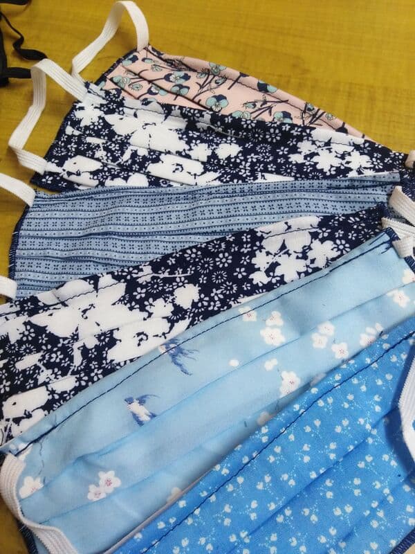 Stacks of patterned fabric face masks