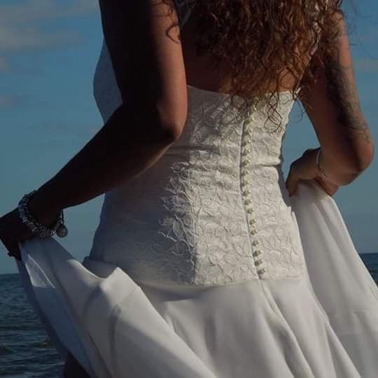Back detail of a custom-made white bridal gown